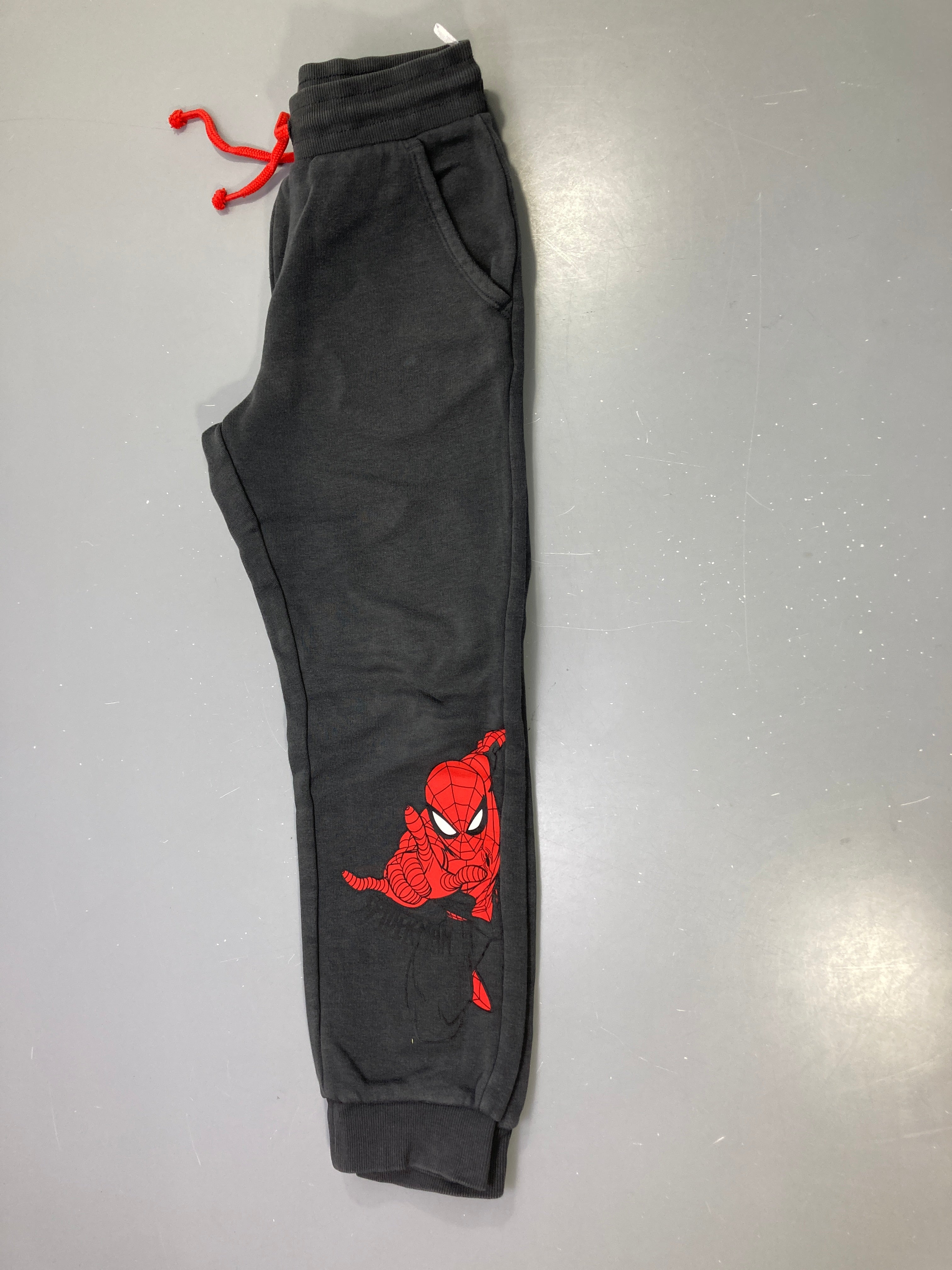 Pantalon jogging gris anthracite molleton, imprimé Spider-Man, cordon rouge