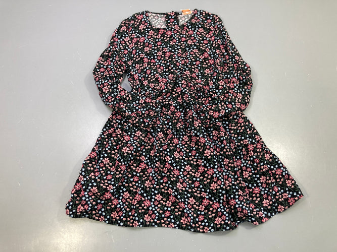 Robe m.l noire fleurie rose et bleu ciel, taille froncée, moins cher chez Petit Kiwi