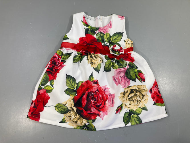 Robe s.m satinée blanc fleurs + boléro rouge, moins cher chez Petit Kiwi