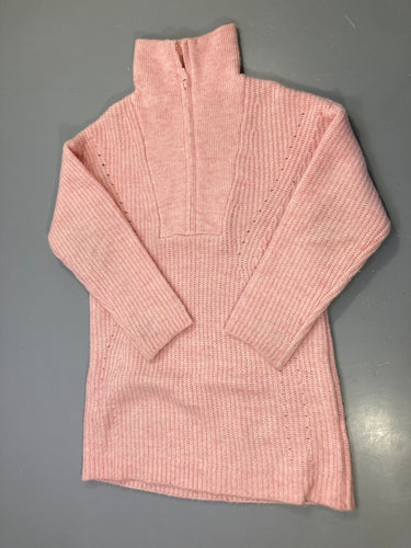 Robe longue rose chiné, col montant zippé, maille côtelée ajourée, moins cher chez Petit Kiwi