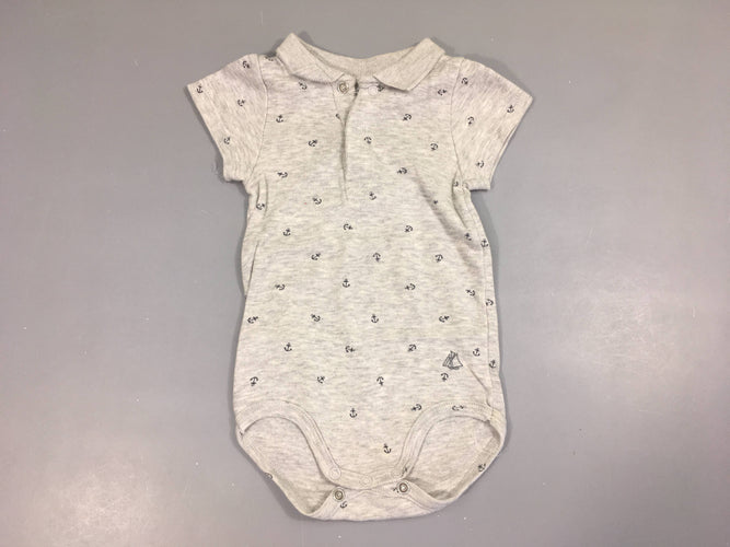 Body m.c gris ancrs col polo, moins cher chez Petit Kiwi