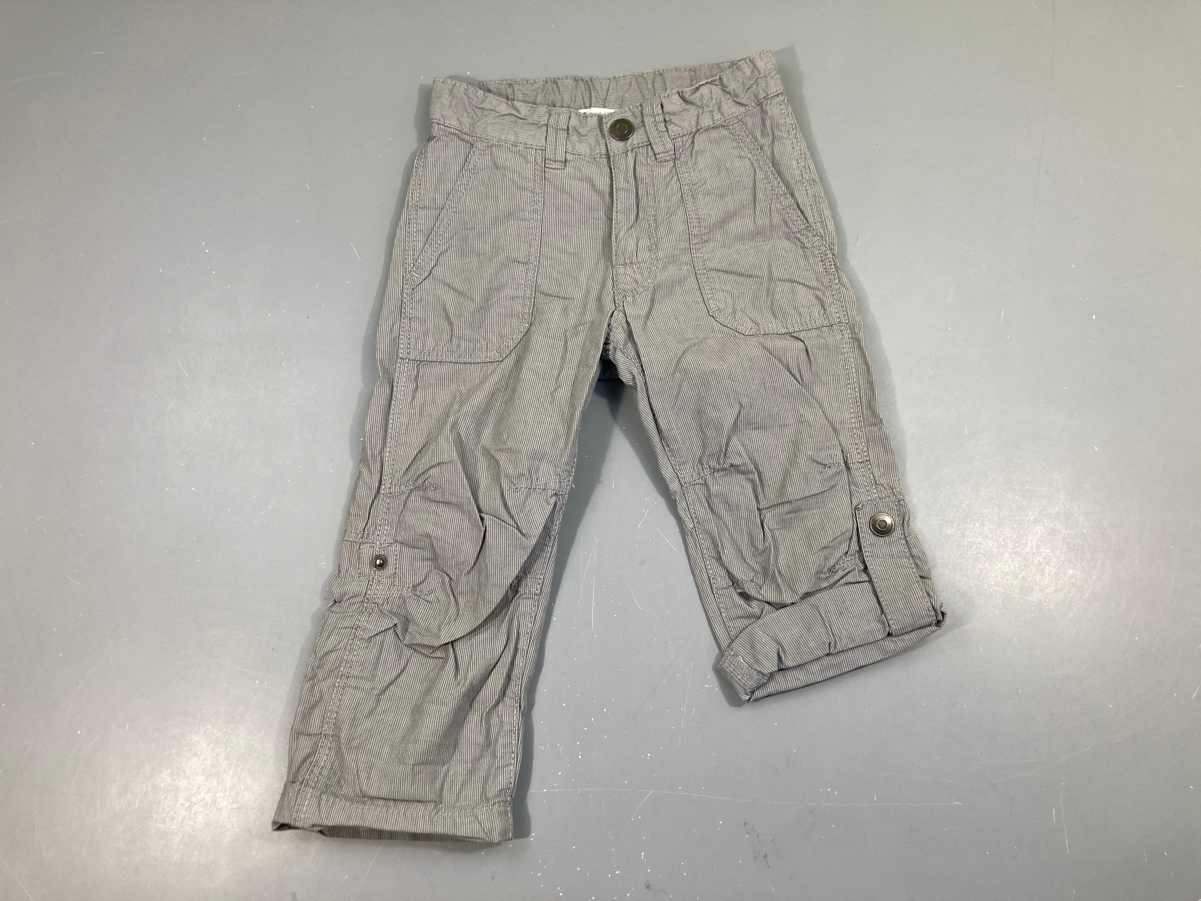 Pantalon retroussable coton gris ligné