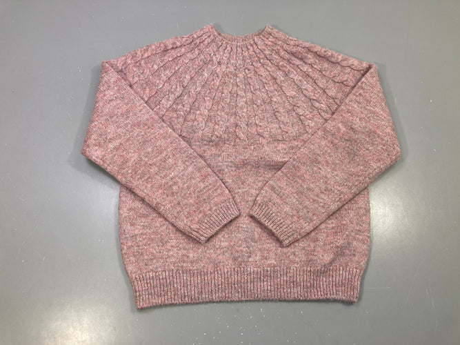 Pull vieux rose chiné, empiècement torsades, moins cher chez Petit Kiwi