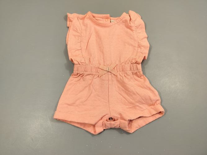 Combishort à revers  saumon  texturé manches volants, moins cher chez Petit Kiwi