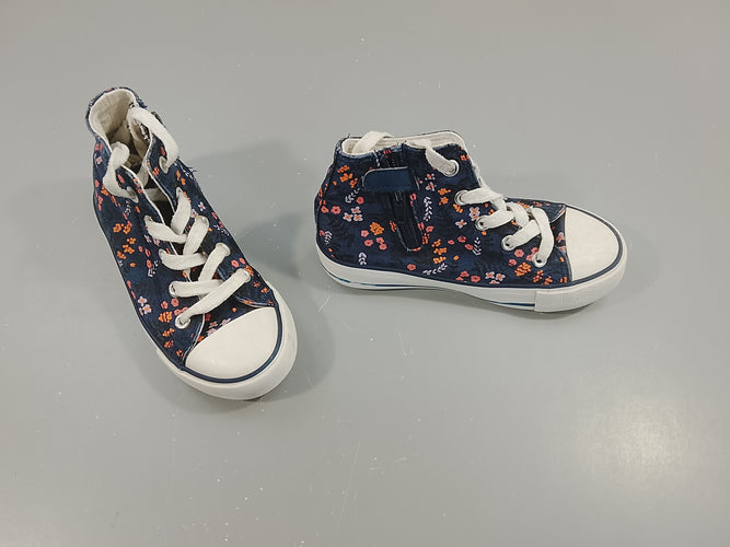 Baskets hautes  en toile bleu marine à fleurs roses -30, moins cher chez Petit Kiwi