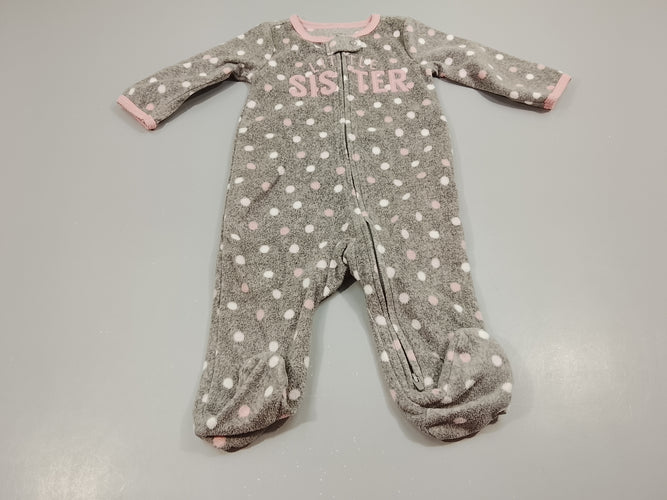 Pyjama velours zippé gris pois blancs et roses  "little sister", moins cher chez Petit Kiwi