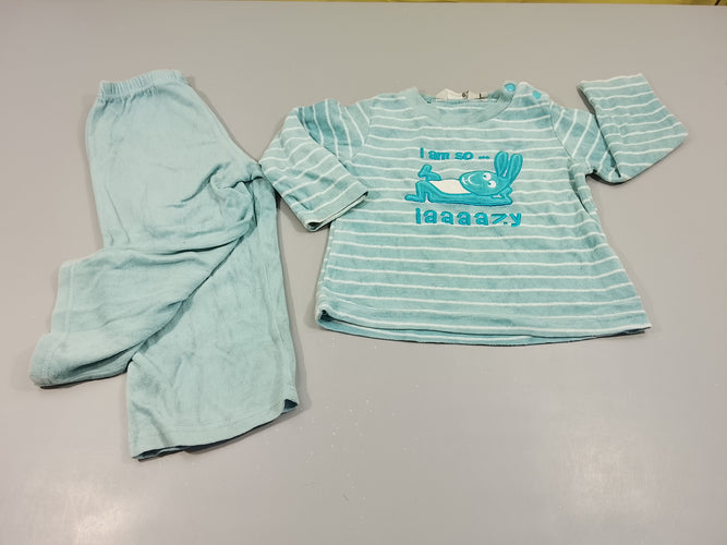 Pyjama 2pcs velours , Eskimo . Dessous bleu, dessus bleu rayé blanc  lapin "I am so...", moins cher chez Petit Kiwi