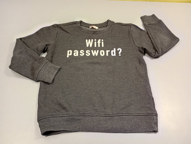 Sweat gris chiné "Wifi password?" . Légèrement bouloché., moins cher chez Petit Kiwi