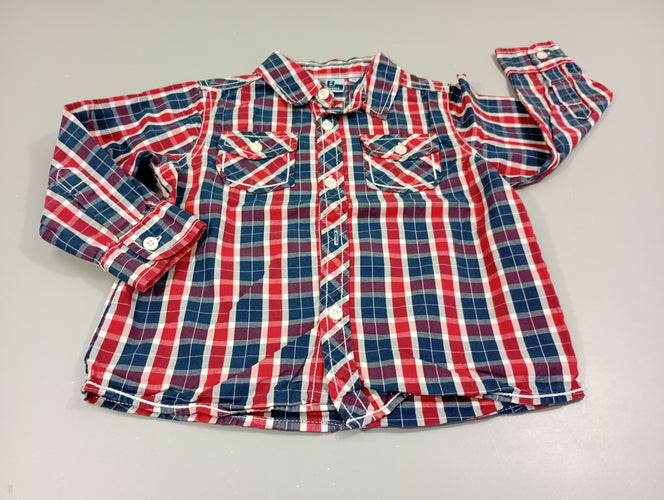 Chemise m.l à carreaux rouge, bleu marine, blanc, moins cher chez Petit Kiwi