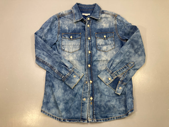 Chemise m.l bleu délavé jean, 2 poches, pressions, moins cher chez Petit Kiwi