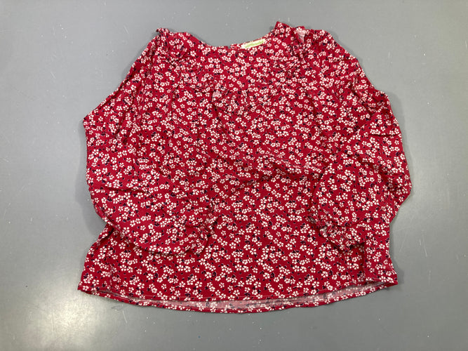 Blouse m.l framboise petites fleurs blanches, volant encolure, moins cher chez Petit Kiwi