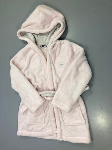 Peignoir rose pâle polaire, capuche, ceinture, cœur « Love » brodé, moins cher chez Petit Kiwi