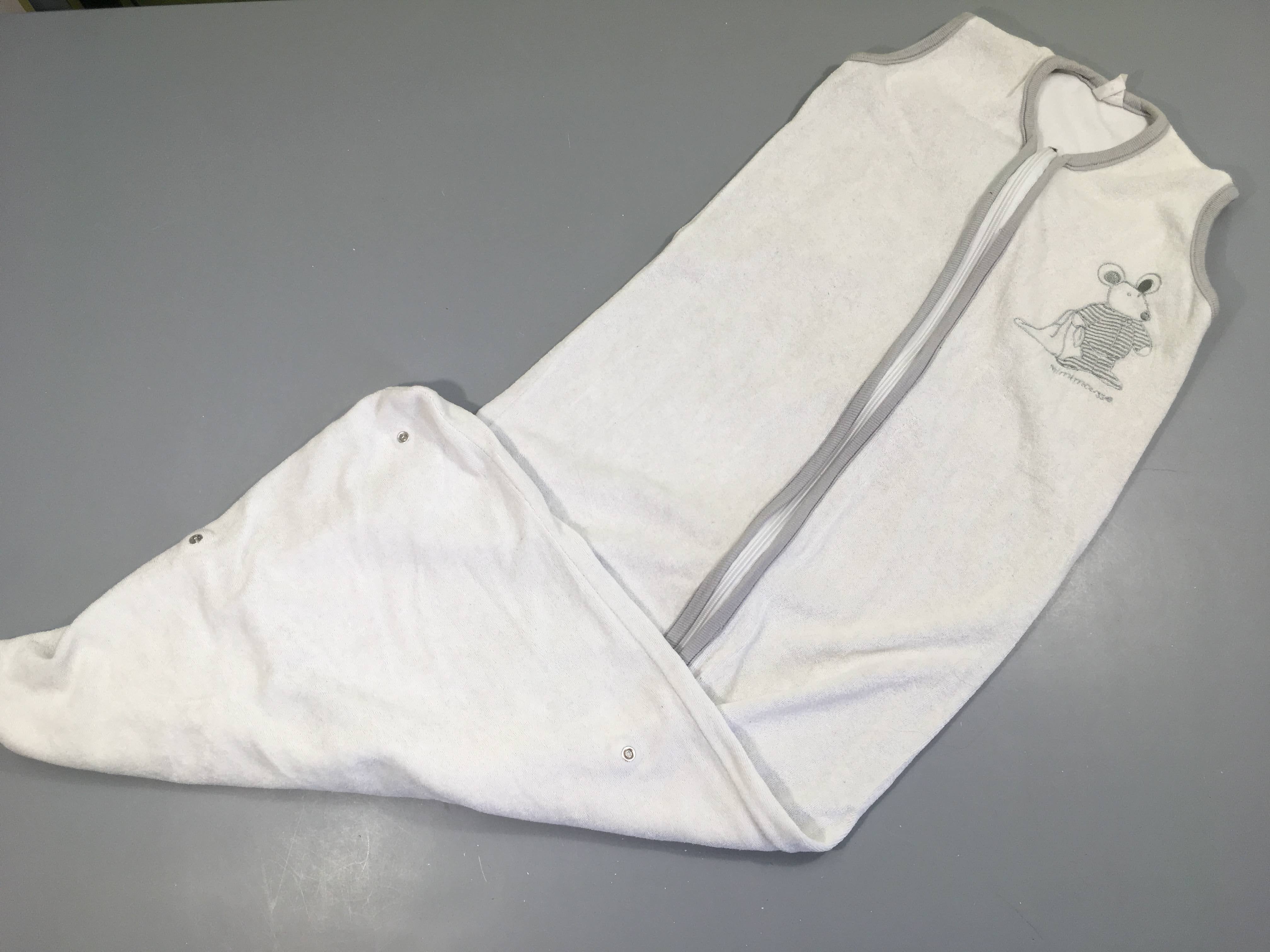 Grand sac de couchage éponge blanc-gris souris minimousse 120cm  taille évolutive pressions