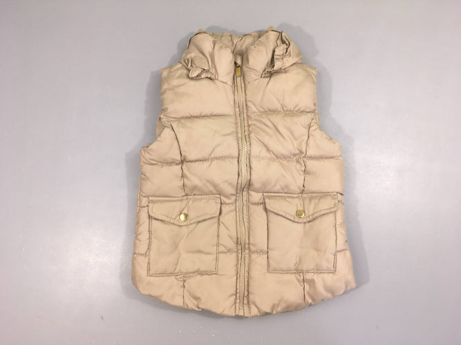 Bodywarmer beige avec capuche retractable, moins cher chez Petit Kiwi