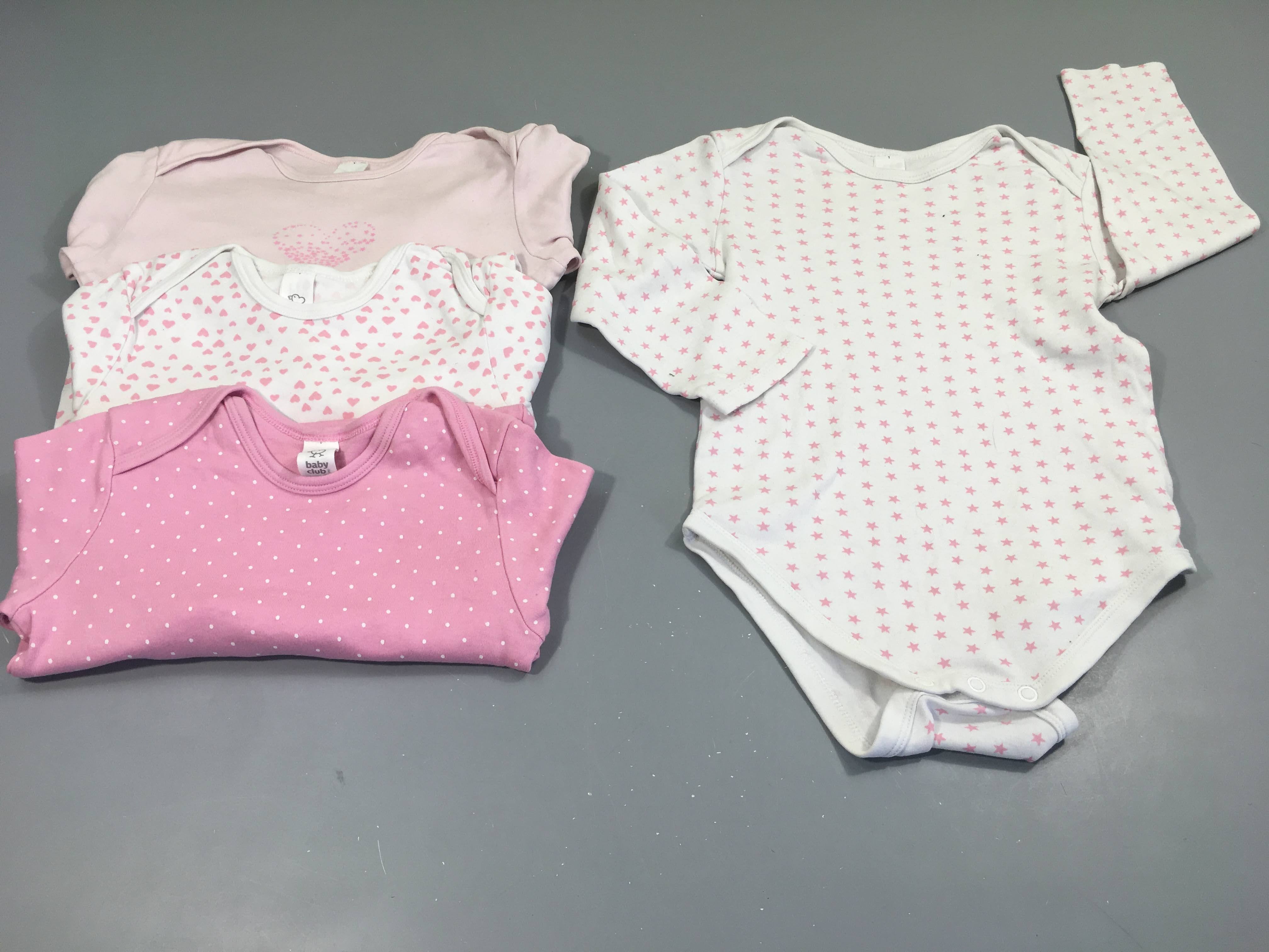 4 Bodies ml blanc étoiles/rose/blanc coeurs/rose pois