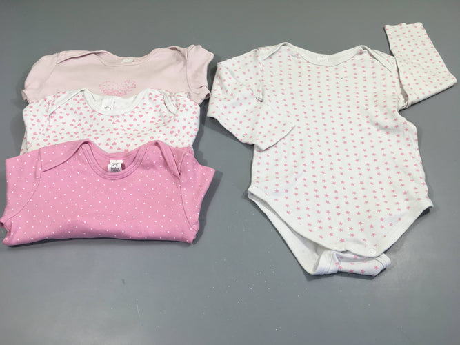 4 Bodies ml blanc étoiles/rose/blanc coeurs/rose pois, moins cher chez Petit Kiwi