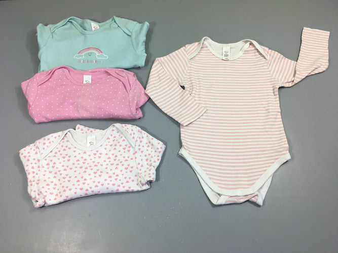 4 Bodies  m.l blanc-rose/blanc coeurs/rose pois/turquoise, moins cher chez Petit Kiwi