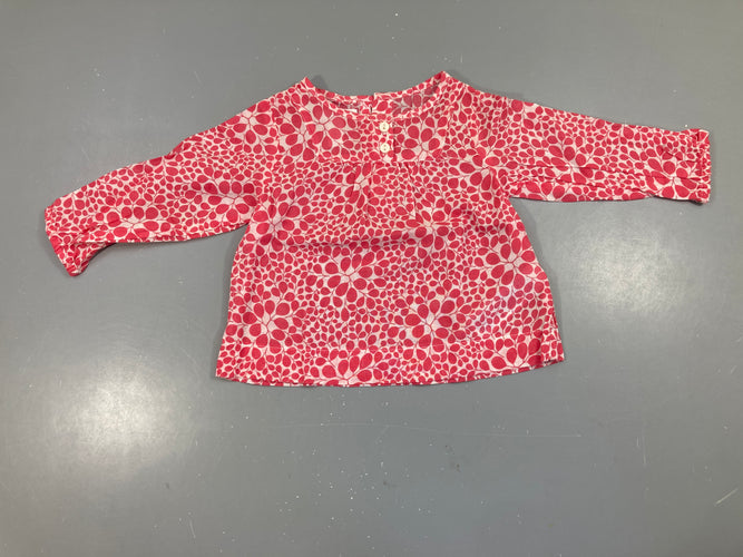 Blouse ml blanche motifs roses, moins cher chez Petit Kiwi