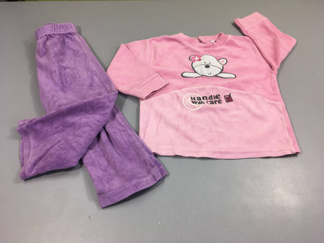 Pyjama 2pcs velours rose-mauve Ours, moins cher chez Petit Kiwi