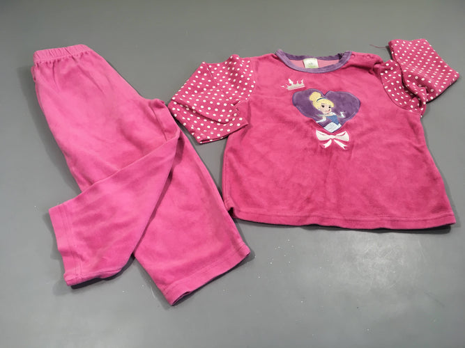 Pyjama 2pcs velours rose princesse pois manches, moins cher chez Petit Kiwi