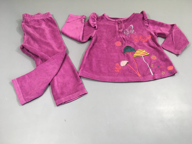 Pyjama 2pcs velours mauve papillons, moins cher chez Petit Kiwi