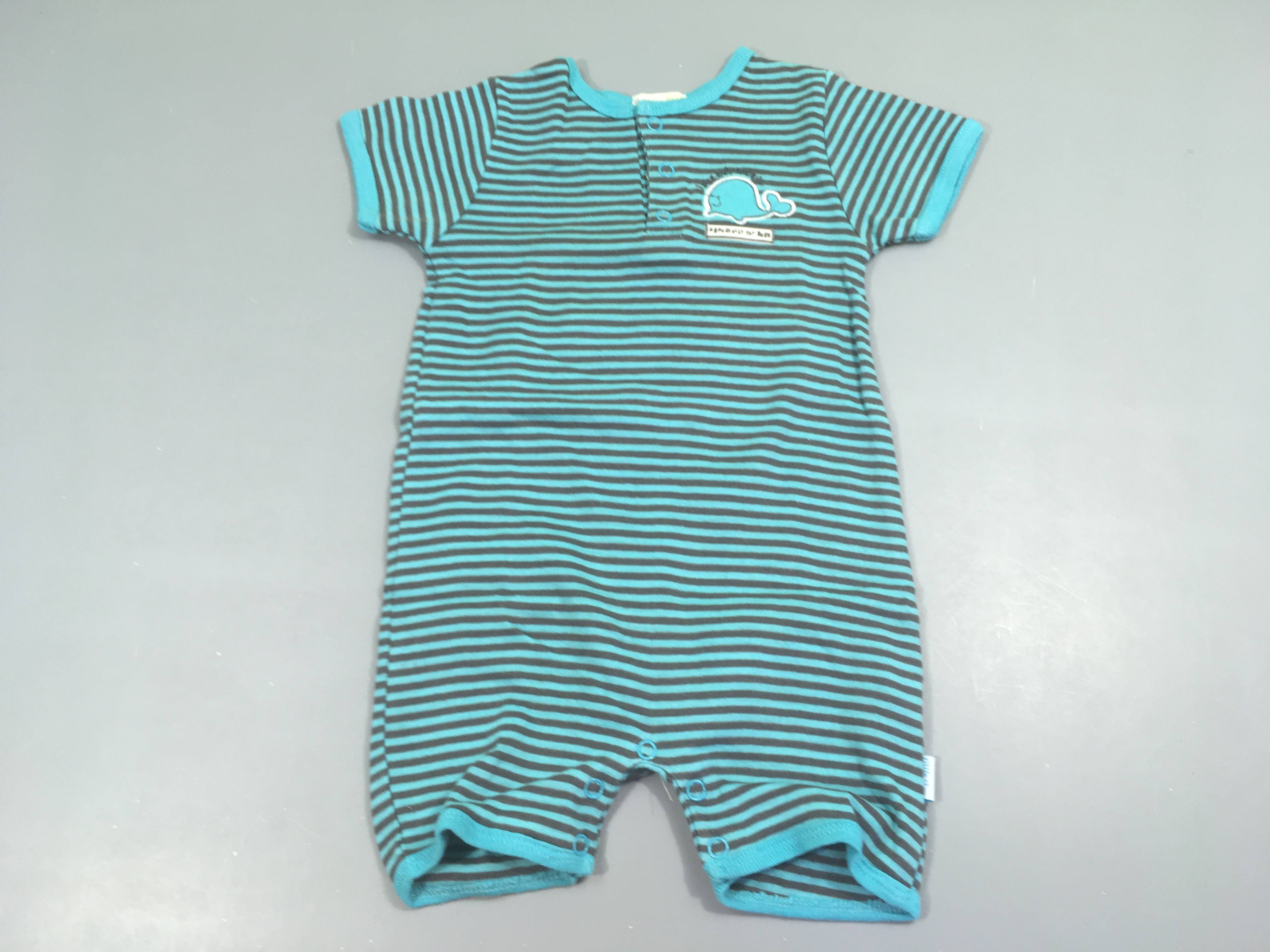 Combishort jersey rayé turquoise/brun motif baleine