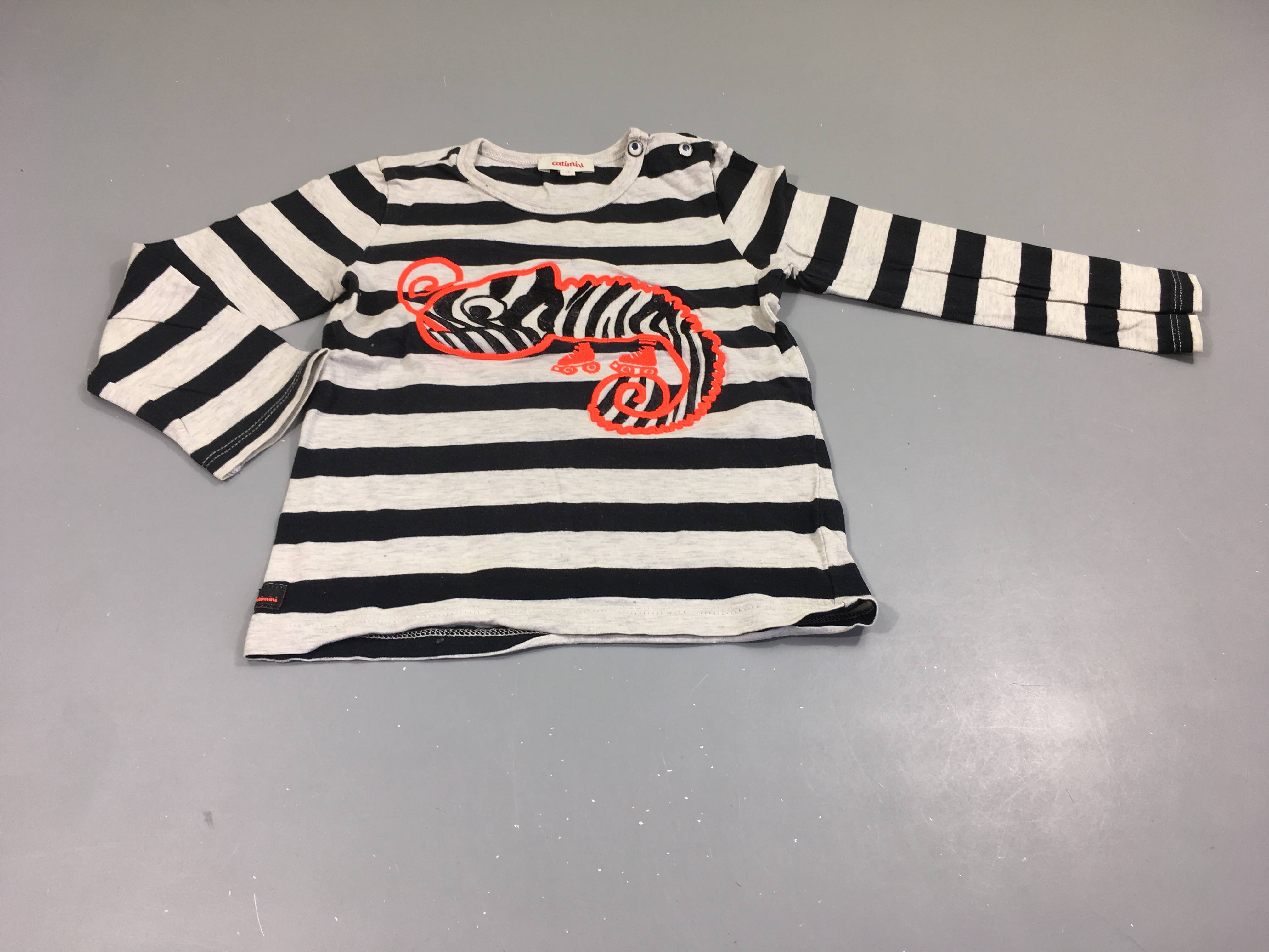 T-shirt m.l gris rayé noir Caméléon orange