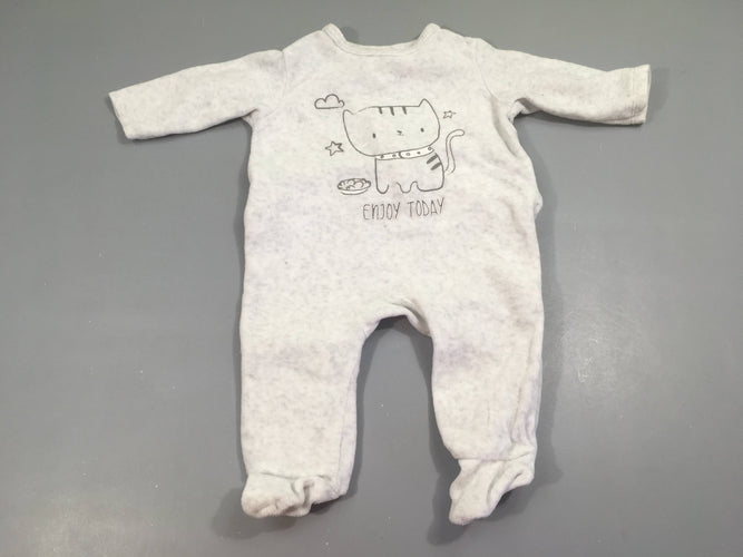 Pyjama velours gris clair broderie chat, moins cher chez Petit Kiwi