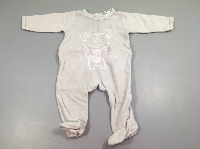 Pyjama velours gris clair broderie ours, moins cher chez Petit Kiwi