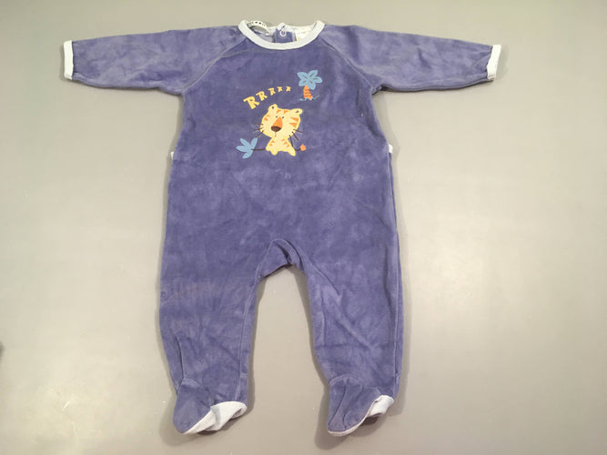 Pyjama velours mauve  broderie tigre, moins cher chez Petit Kiwi