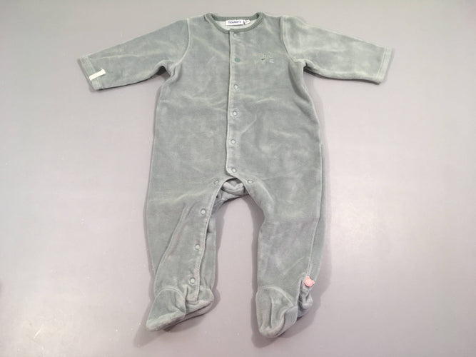 Pyjama velours gris/bleu broderie souris, moins cher chez Petit Kiwi