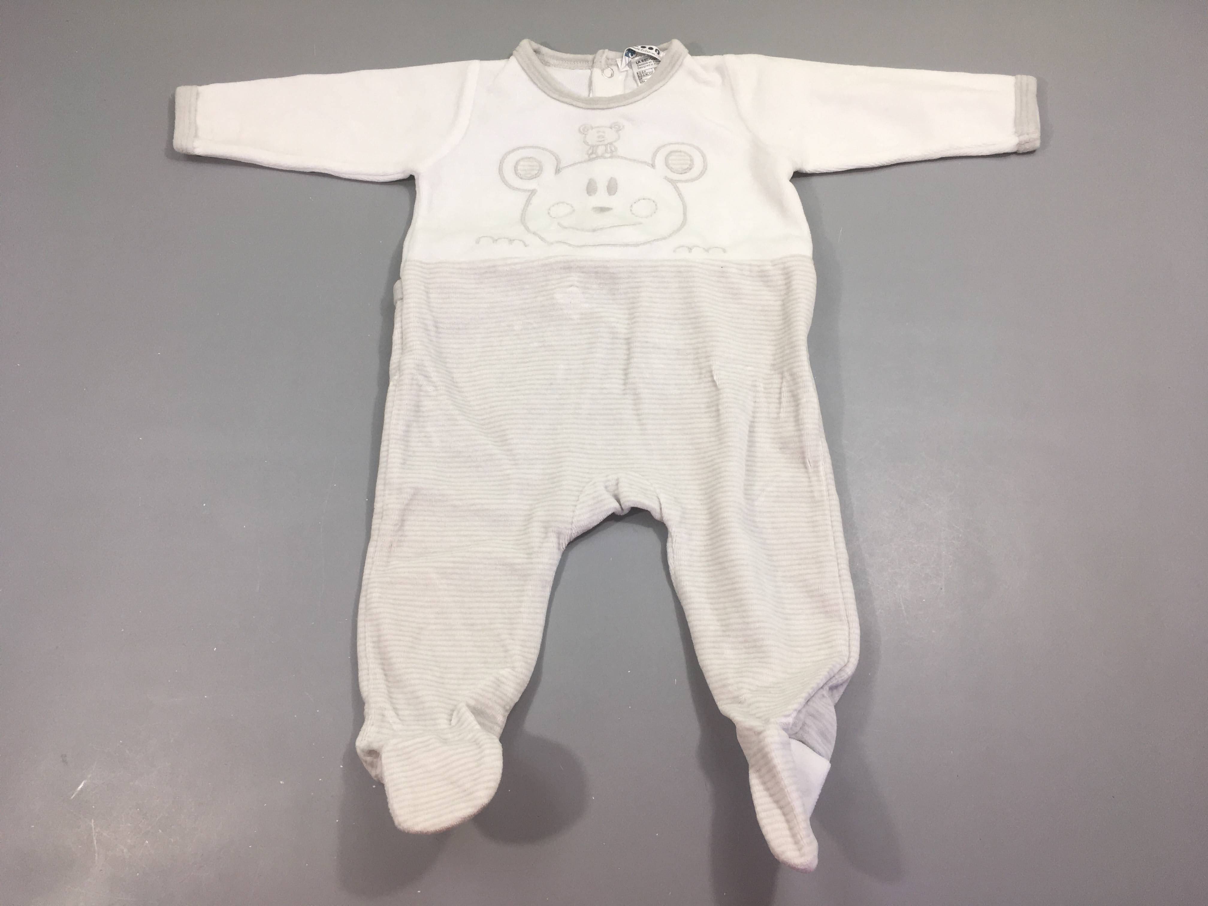 Pyjama velours blanc et gris clair motif ours