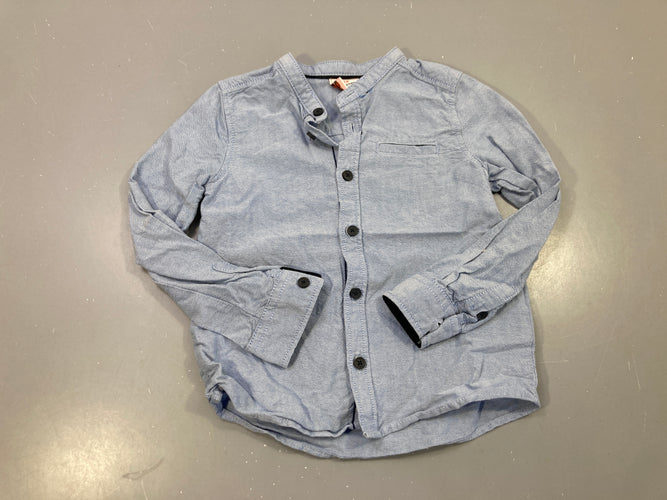 Chemise m.l bleu ciel col mao, poignets doublés marine, moins cher chez Petit Kiwi