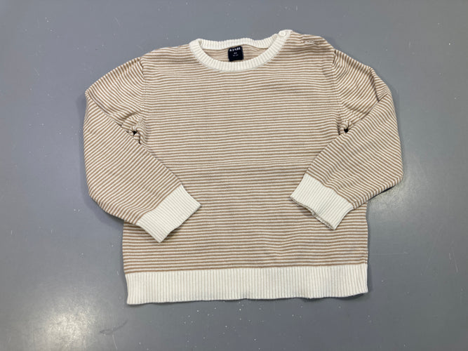 Pull beige et écru rayé, maille, moins cher chez Petit Kiwi
