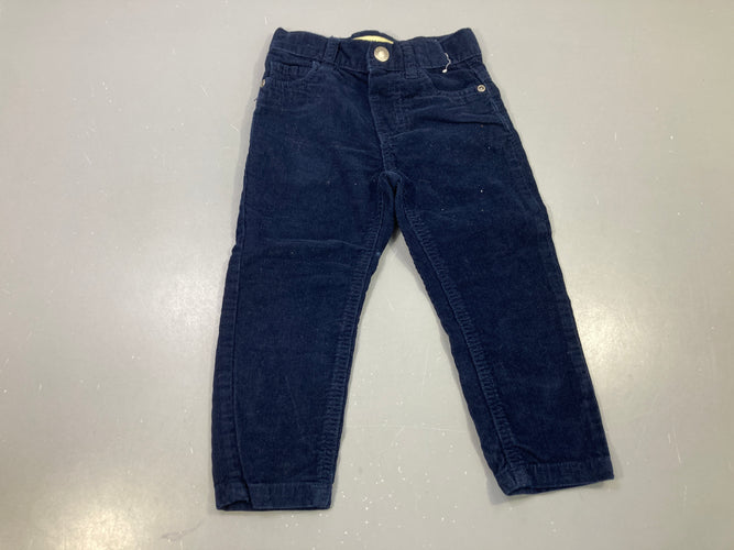 Pantalon velours bleu marine côtelé, taille réglable, moins cher chez Petit Kiwi