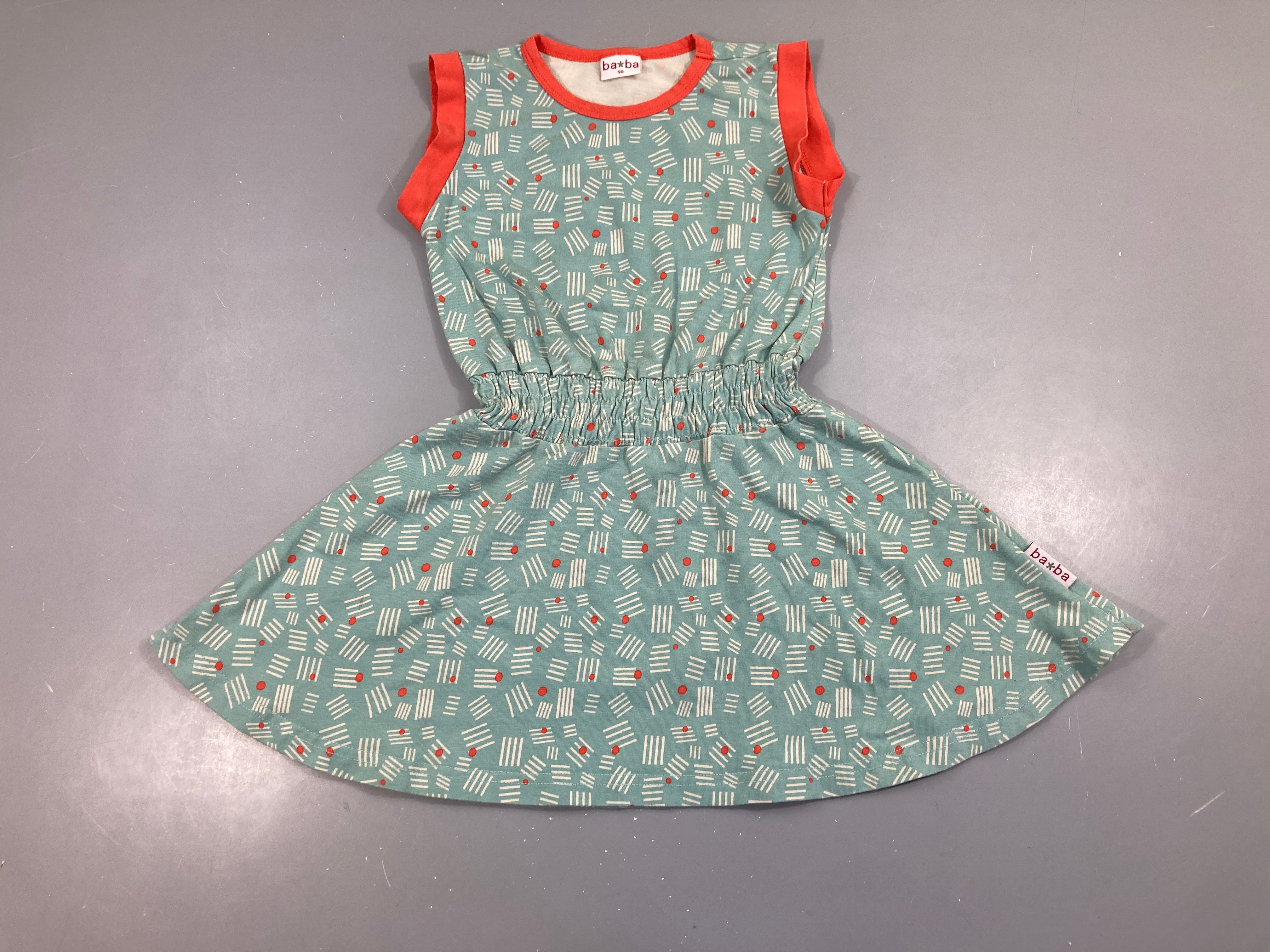 Robe s.m molleton bleu/corail traits, Baba, un peu bouloché