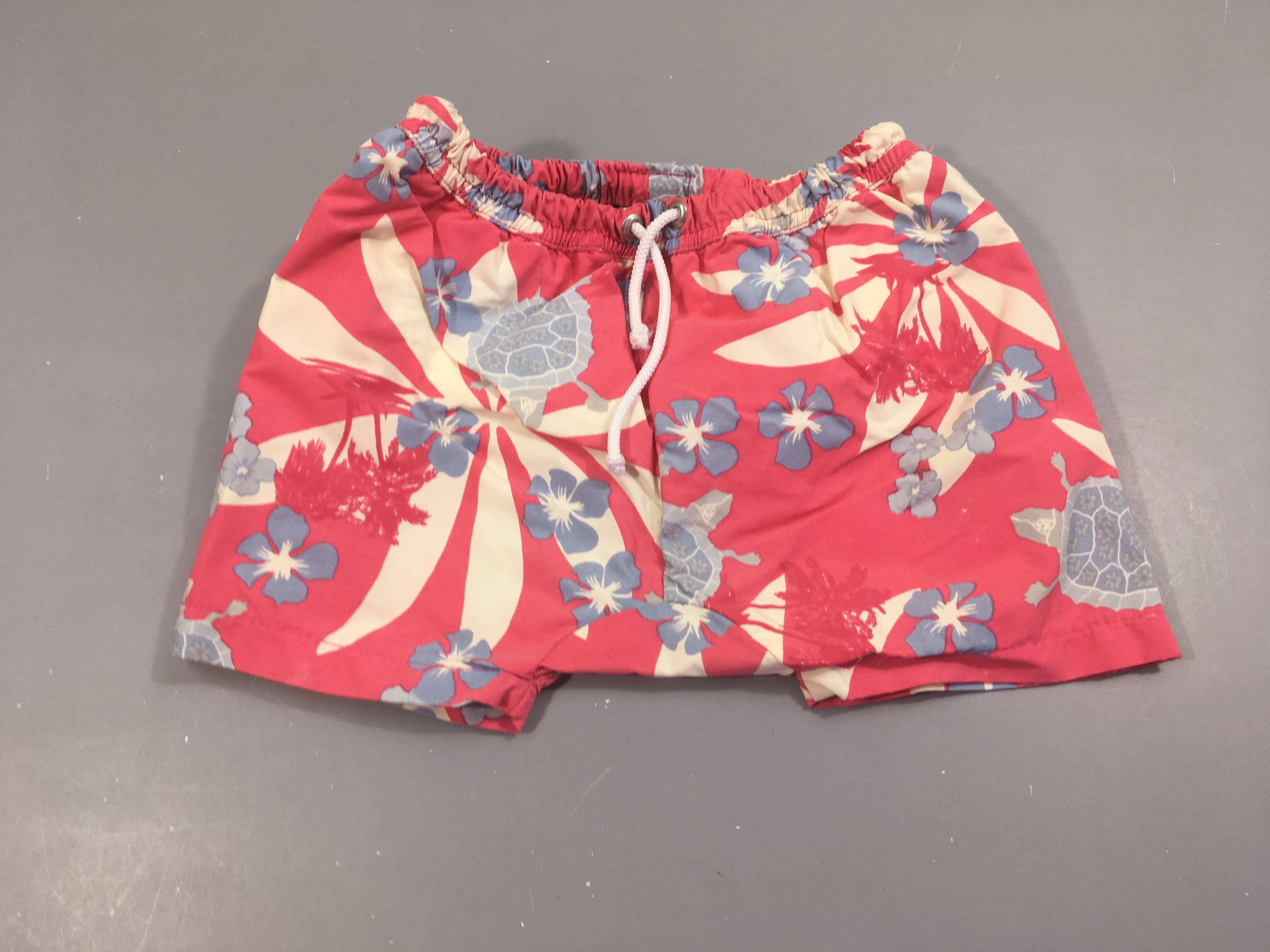Maillot short rouge motif bleurs et tortues