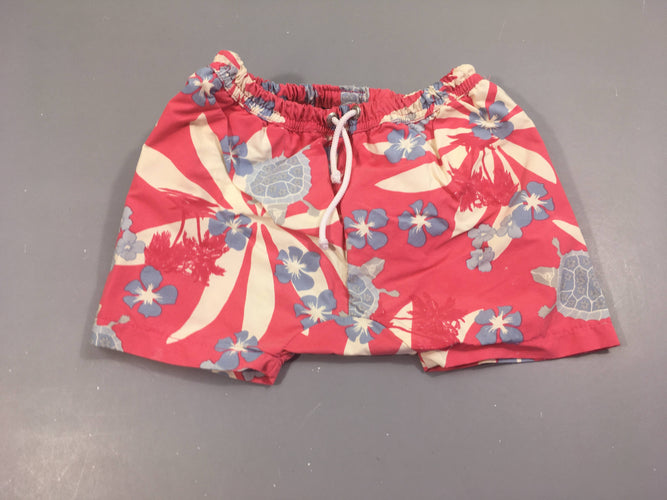 Maillot short rouge motif bleurs et tortues, moins cher chez Petit Kiwi