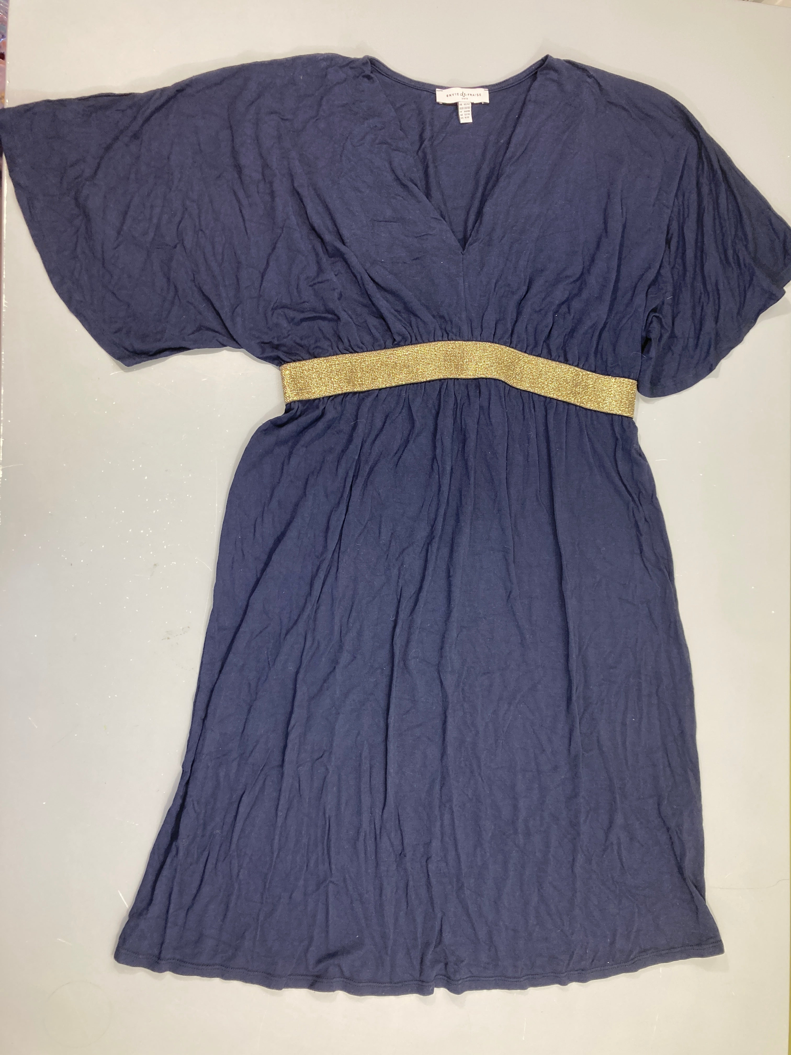 Robe m.c molleton bleu marine taille dorée