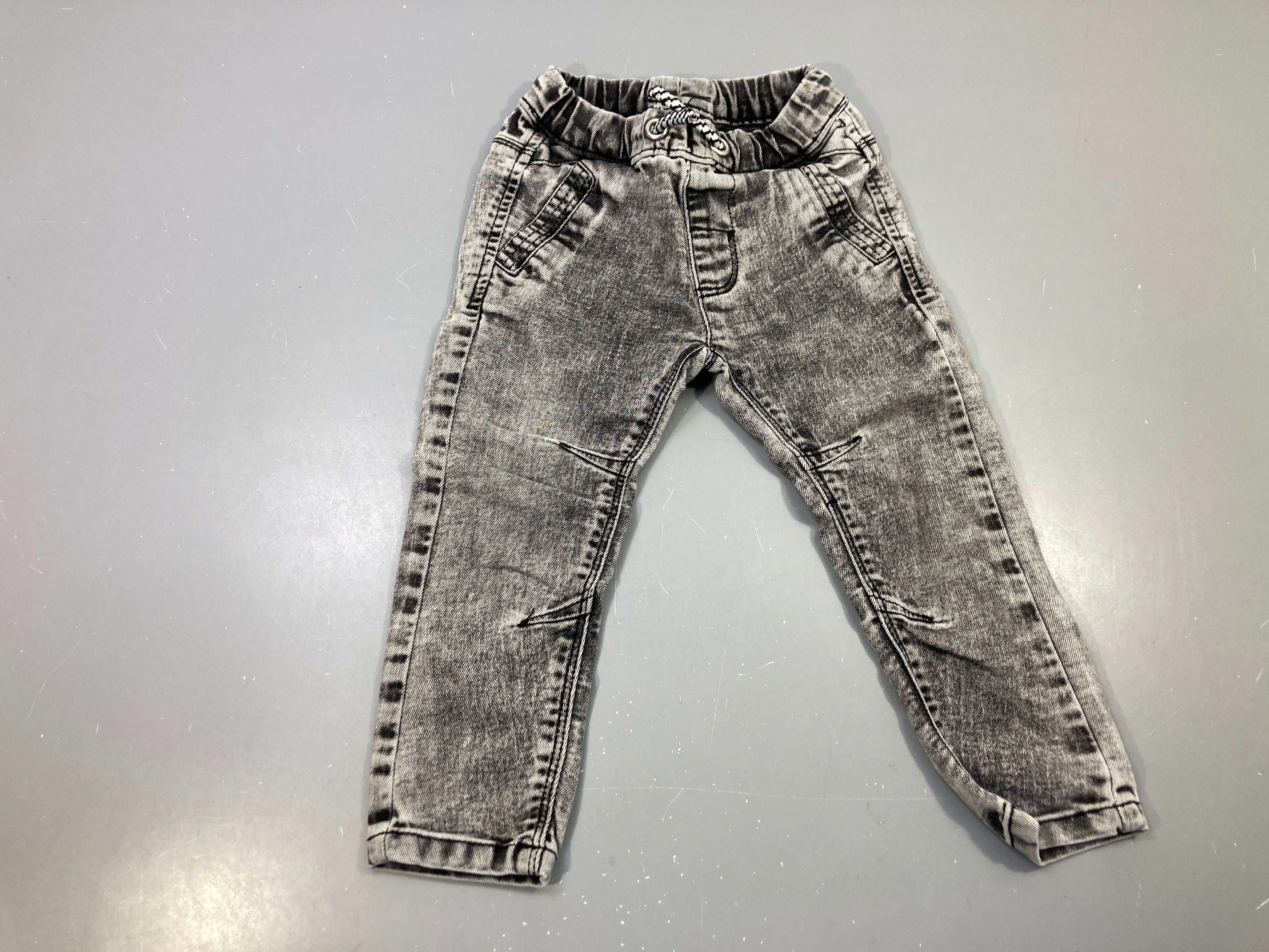 Pantalon jean gris délavé, taille élastique cordon