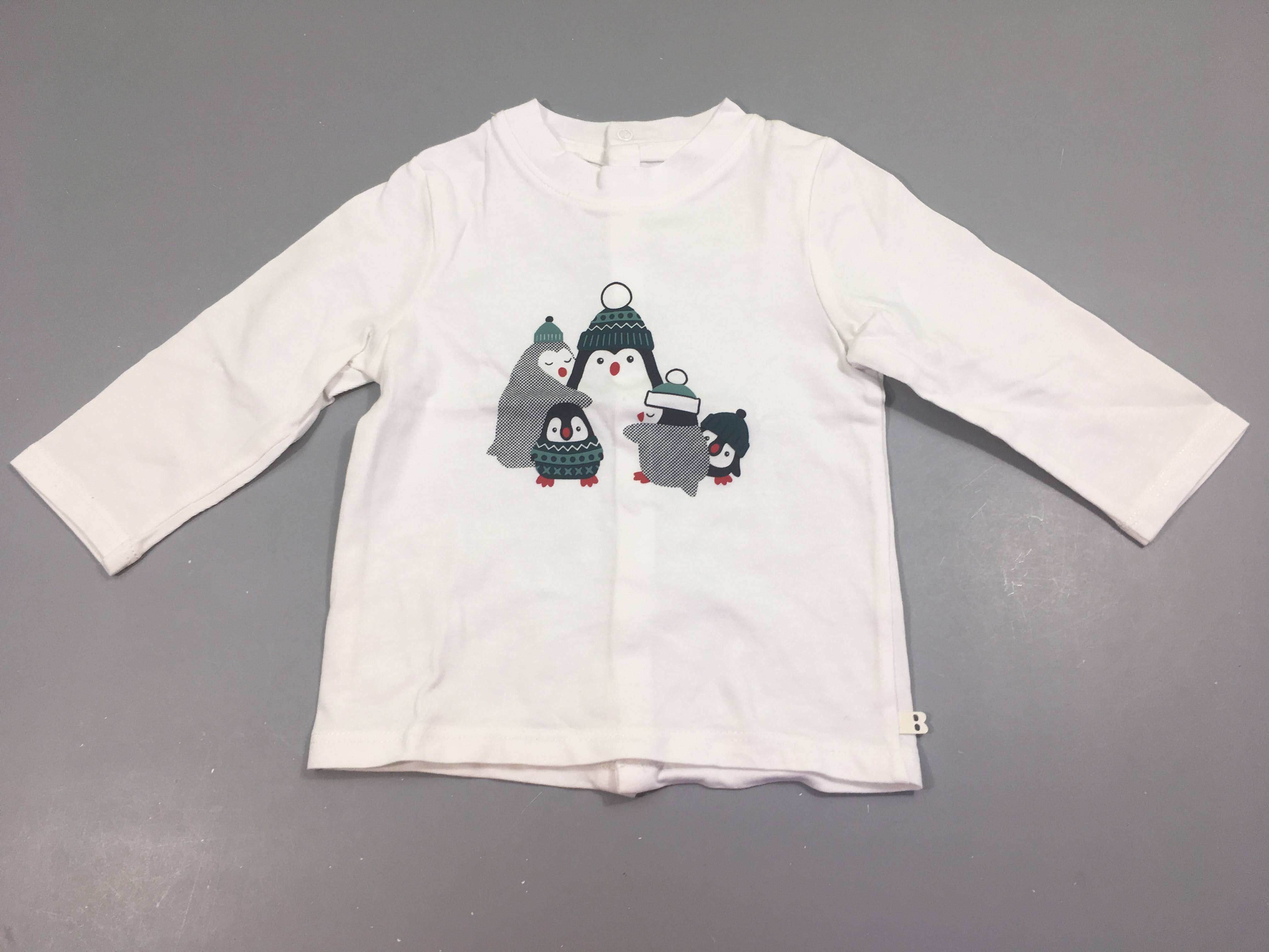 T-shirt m.l pressions dans le dos blanc motif pinguoins