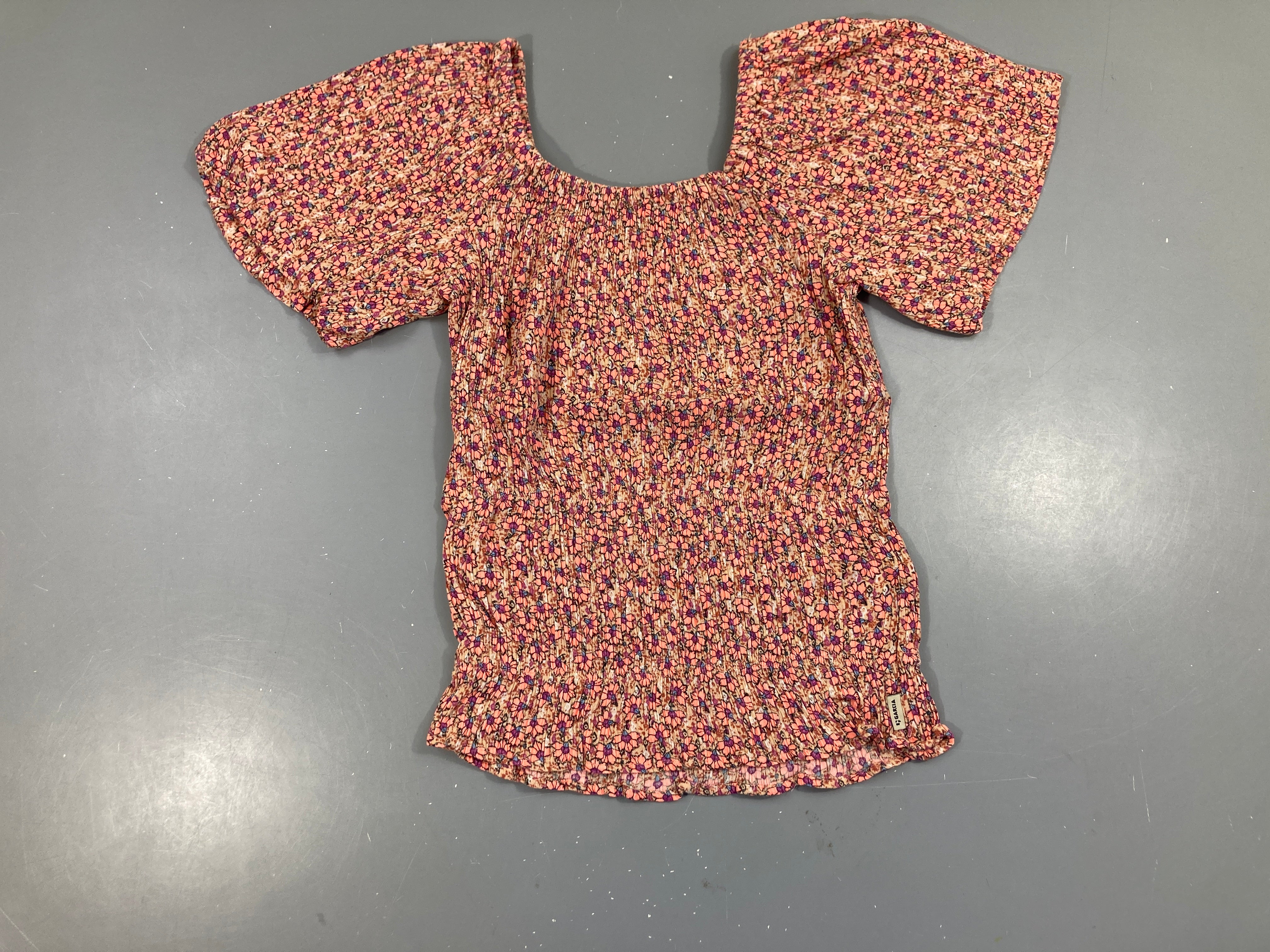 Blouse m.c s.mockée orange fleurie