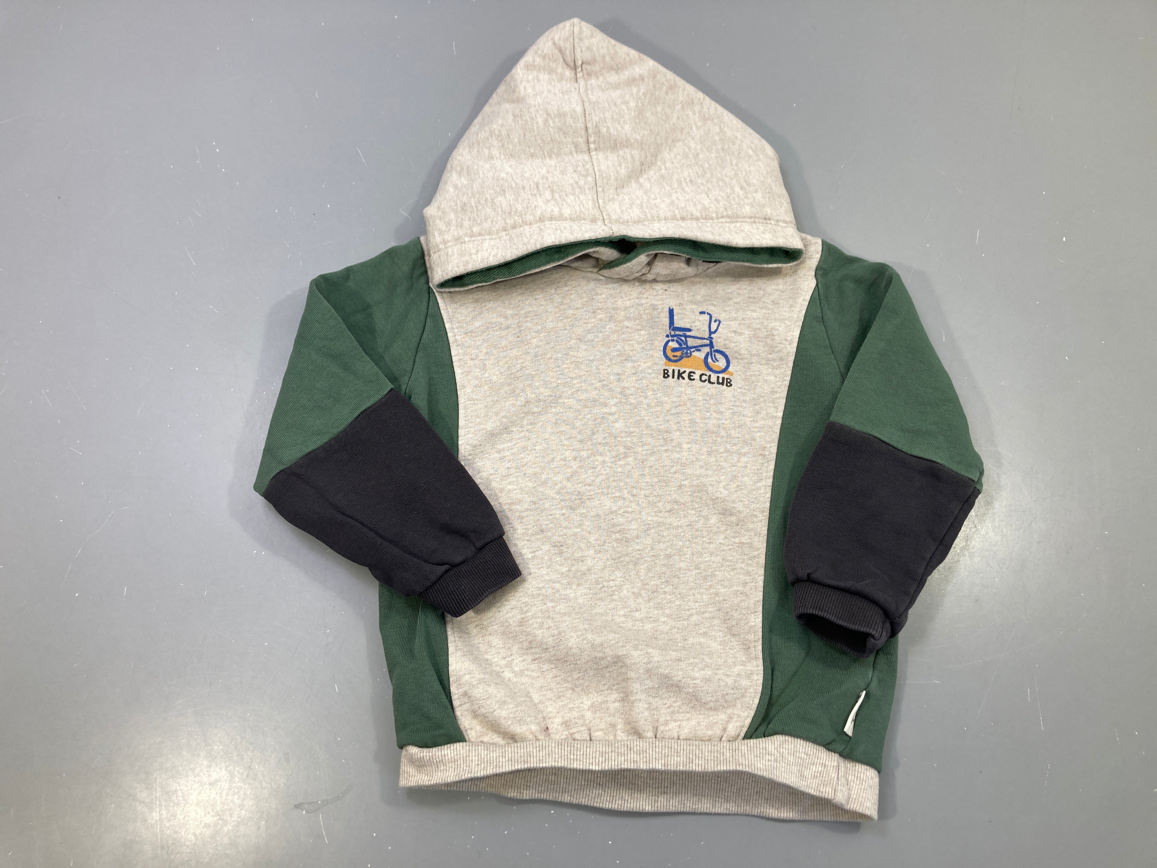 Sweat capuche gris chiné, vert et marine, vélo Bike Club, Sturdy légèrement bouloché