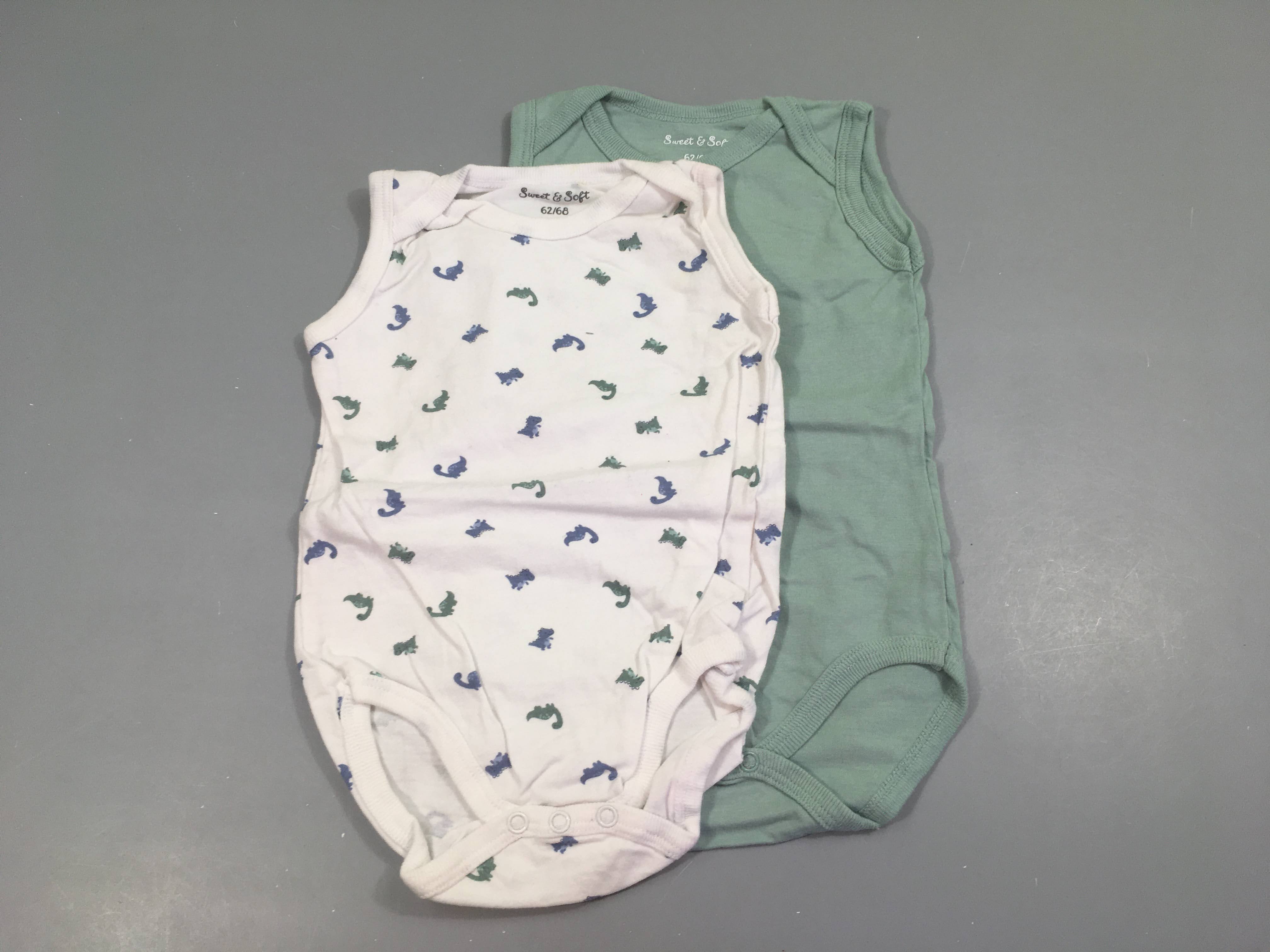 Lot de 2 bodies s.m vert / blanc avec dinosaures