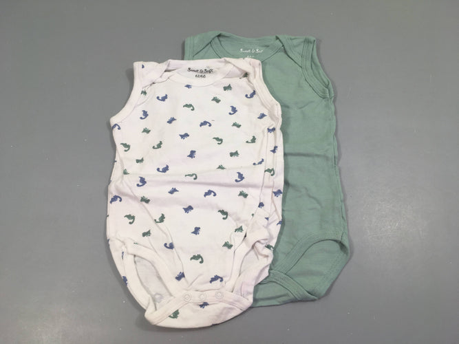 Lot de 2 bodies s.m vert / blanc avec dinosaures, moins cher chez Petit Kiwi