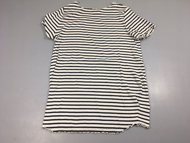 T-shirt m.c côtelé écru rayé noir froufrou bords, moins cher chez Petit Kiwi