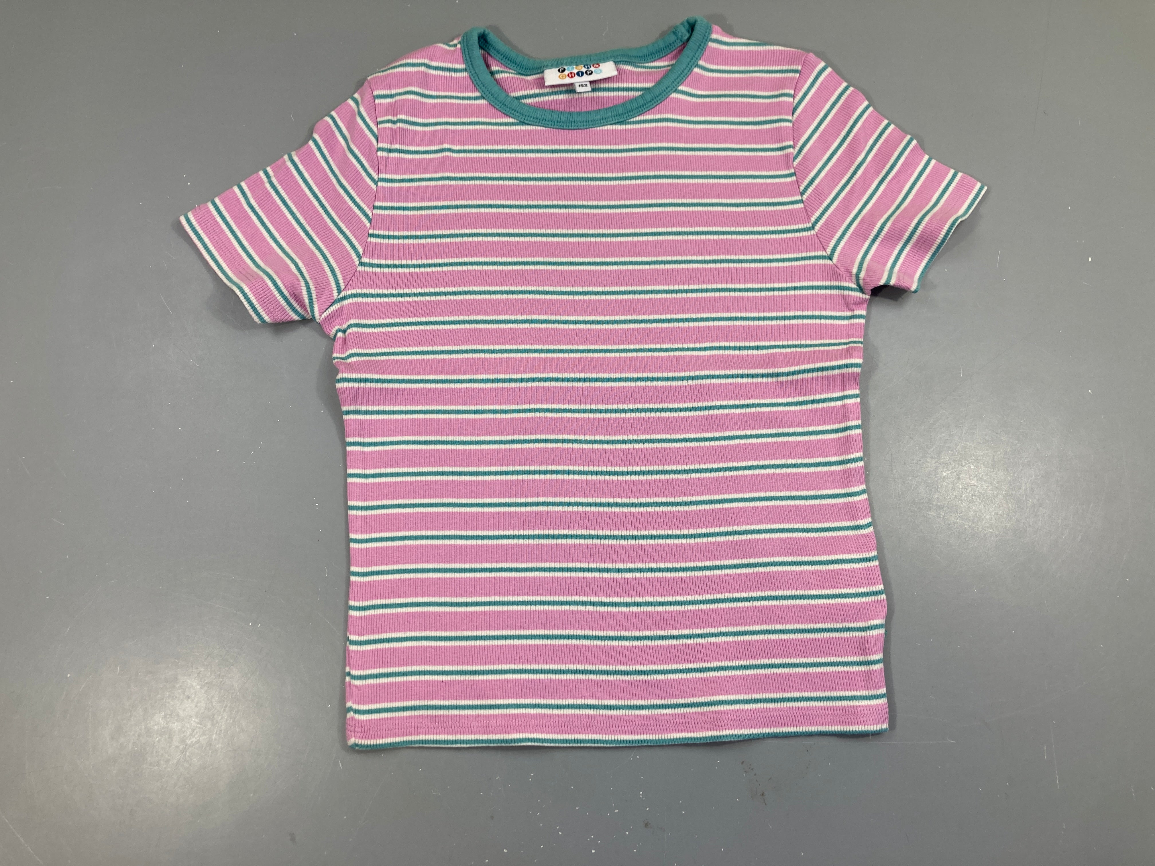 T-shirt m.c côtelé rayé mauve/vert