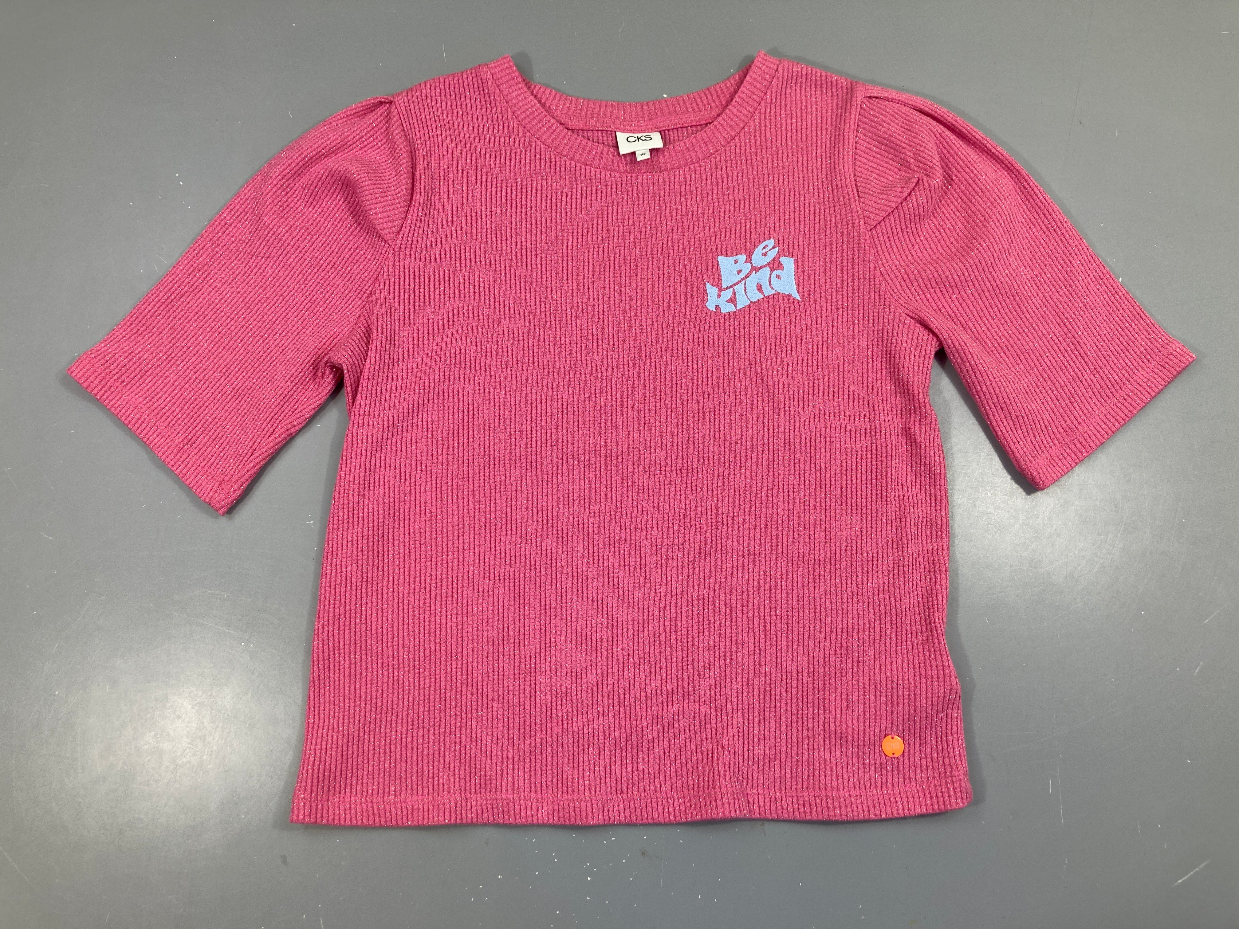 T-shirt m.c côtelé rose be kind fil doré