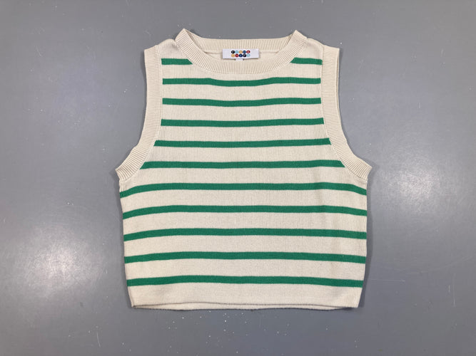T-shirt s.m court blanc rayé vert, moins cher chez Petit Kiwi