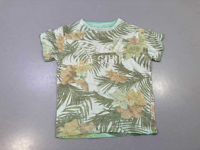 T-shirt m.c vert d'eau imprimé tropical, Beach L.A Surf, moins cher chez Petit Kiwi